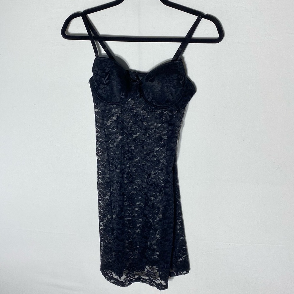 Rampage Intimates Semi Sheer Black Lace Chemise Lingerie Slip Dress M